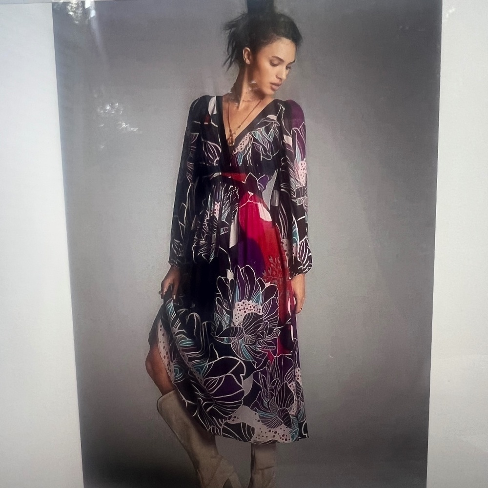 Anthropologie Let Me Be Floral V-Neck Midi Dress